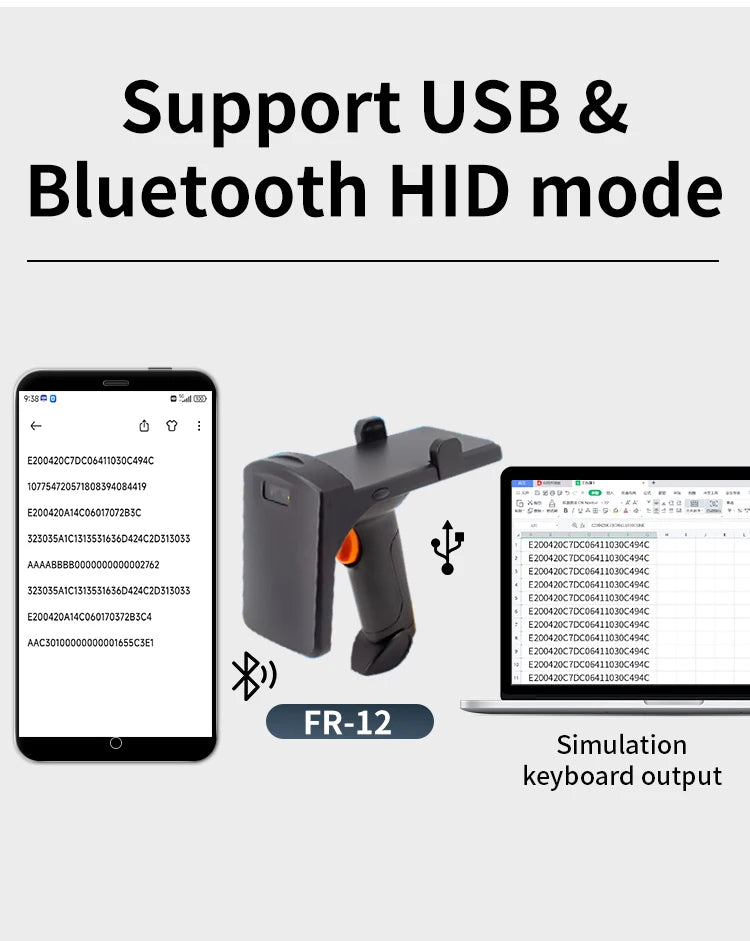 UHF RFID Keyboard Emulator USB Or BT Rfid Card Scanner UHF RFID Reader
