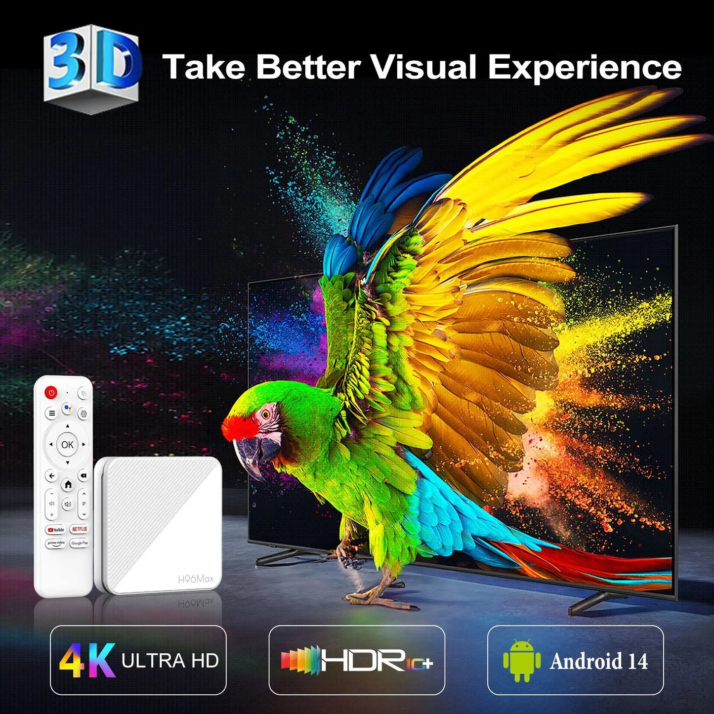 4K Android 14 TV Stick Set HDR10+ Top Box 2.4GHz+5GHz Dual-mode WiFi 6 TV Box Bluetooth Media Player Support YouTube NETFLIX