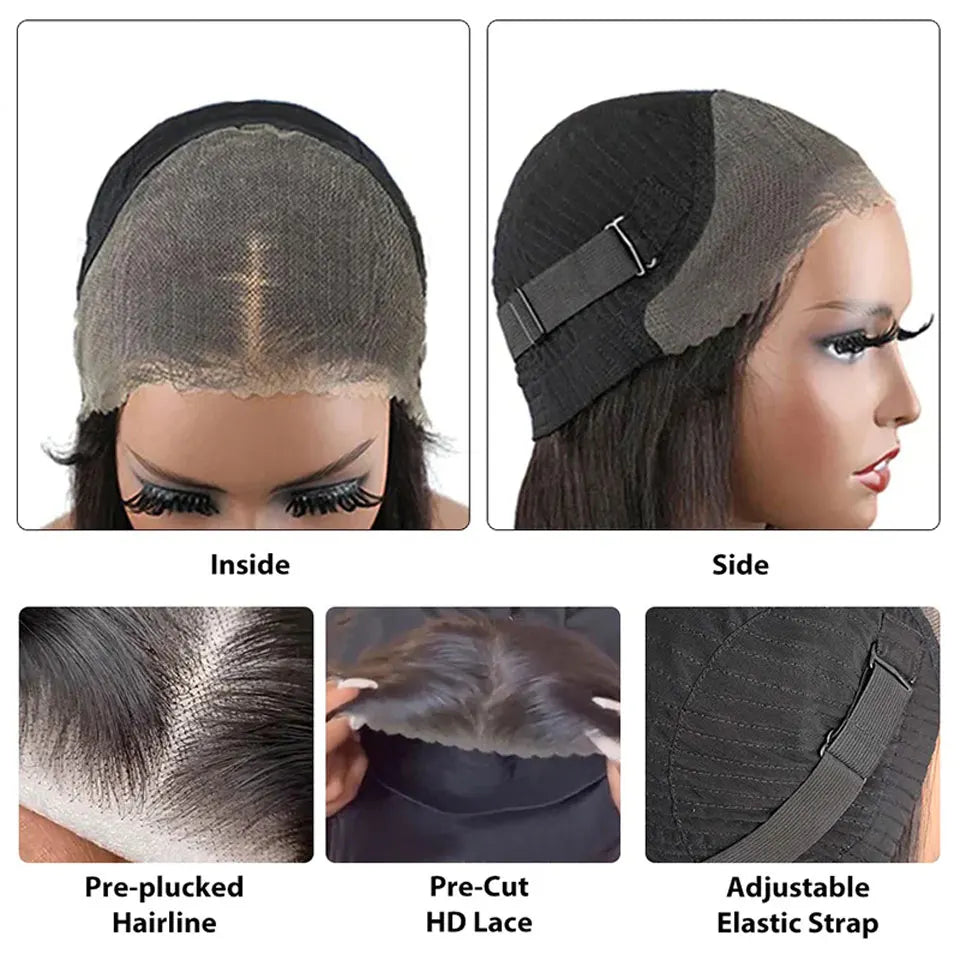 Kinky Straight 13x4 Lace Front Glueless Wig Yaki Straight Glueless Yaki Human Hair Wigs Pre Plucked Brazilian Cheap Closure Wigs