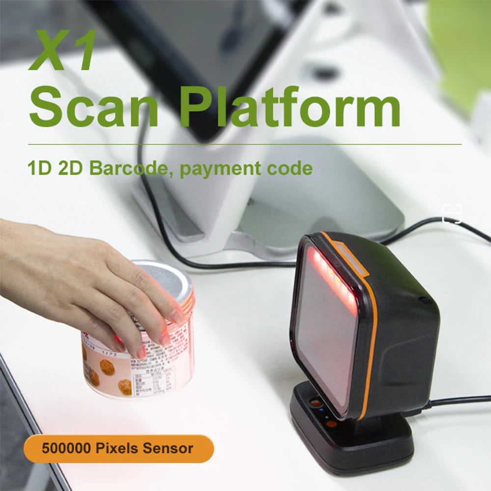 2D Barcode Scanner Gobal exposure Desktop Flat Hands-free High-performance Scanning Platform 1D 2D QR code Reader for Retail Pay