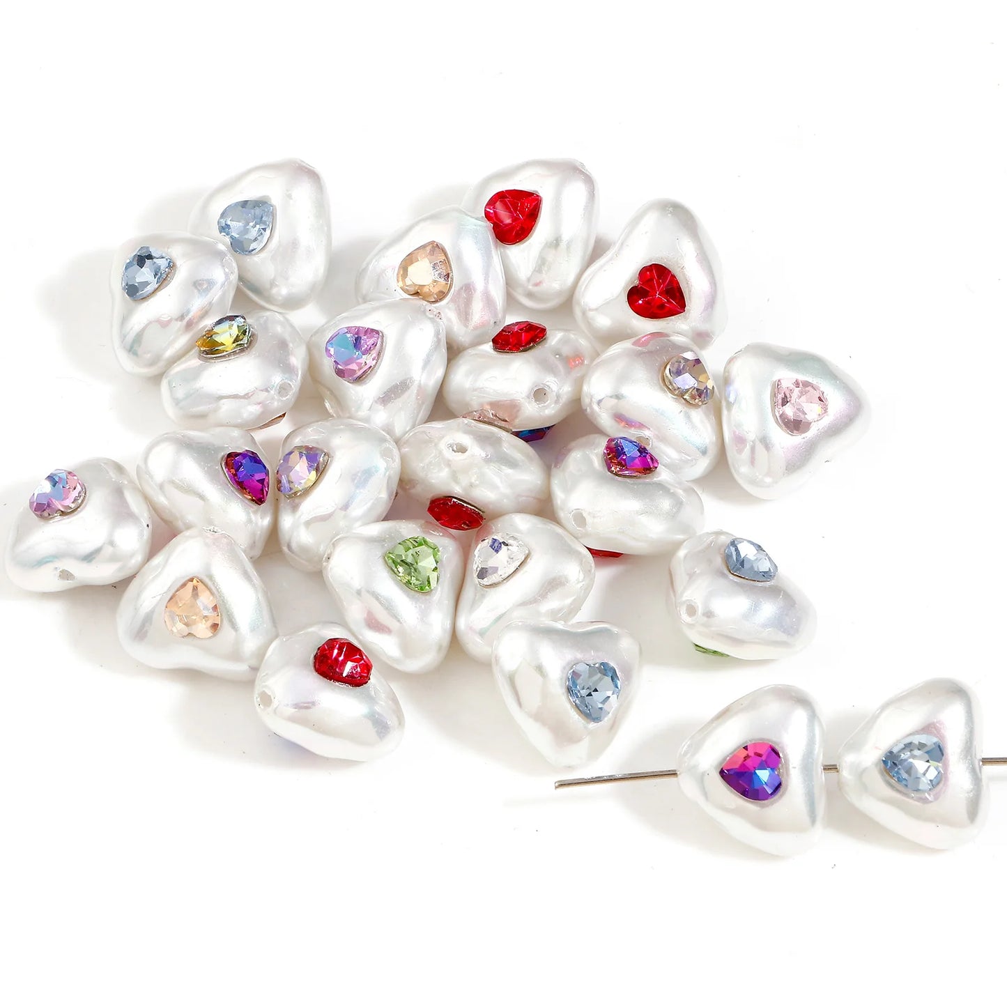 5pcs Acrylic Baroque Beads For DIY Jewelry Making Bracelet Spacer Beads White Round At Random Rhinestone Imitation Pearl Jewelry