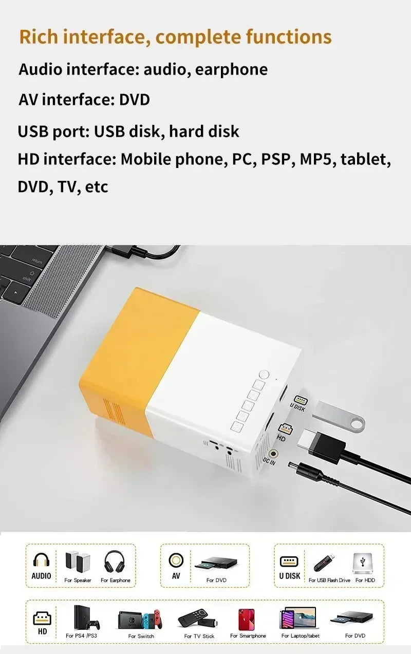 Mini projetor LED portátil, YG300, compatível com HDMI, USB, TF, áudio, casa, leitor multimídia, inteligente, portátil, viagem,