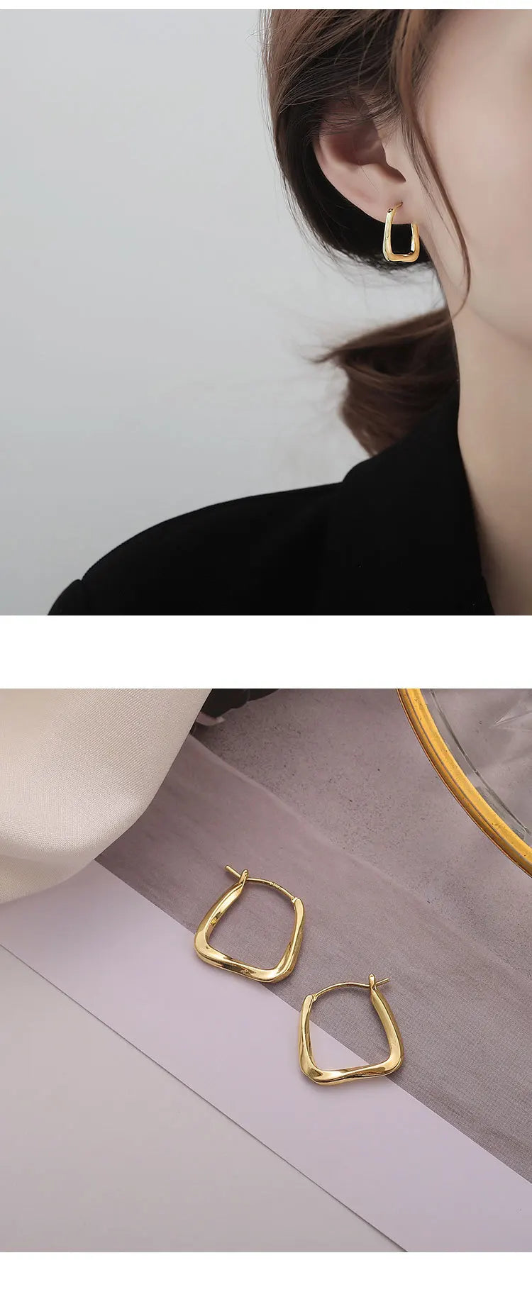 925 Sterling Silver Earrings Ear Hoop For Women Square Stud Jewelry Engagement Anniversary Gift