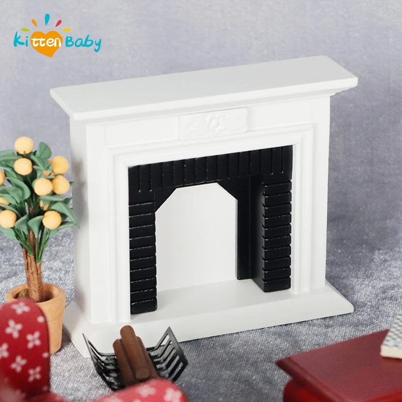 1:6 1:12 Dollhouse Mini Decorative Fireplace Model Doll House Wood Fireplace Mini House Furniture European Style