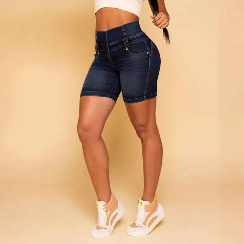 Women Denim Shorts Pants Fashion High Waist Hip Lift Zipper Stitching Tight Denim Shorts Sexy Pockets