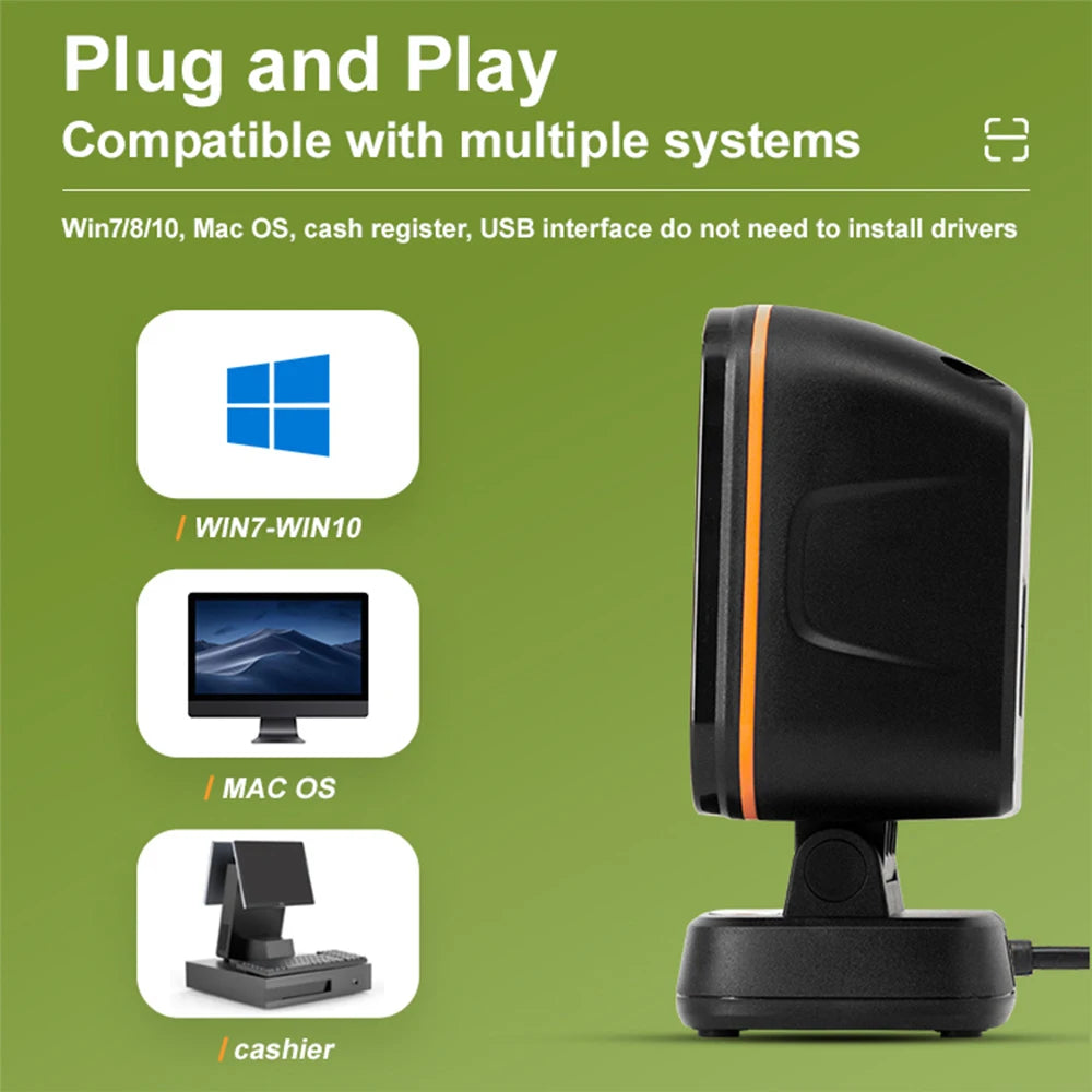 2D Barcode Scanner Gobal exposure Desktop Flat Hands-free High-performance Scanning Platform 1D 2D QR code Reader for Retail Pay