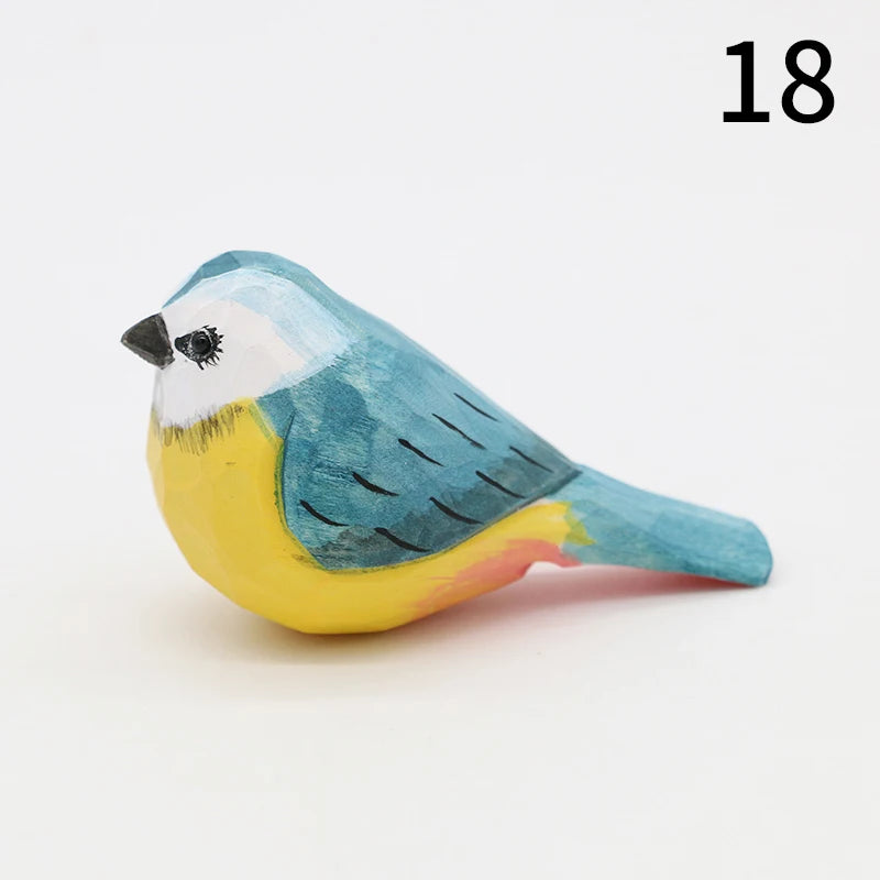 Cute Wooden Bird Figurine Ornaments Painted Hand Carved Wood Birds Statue Carving Animals Miniature Crafts Table Decorate Gifts