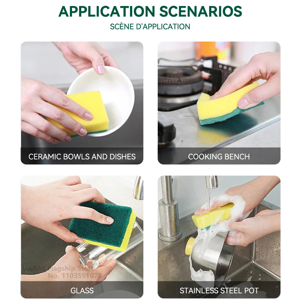 Dishwashing Sponge Reusable Kitchen Cleaning Scouring Pad Washable Scrub Sponge Eco Non-Scratch for Washing Dishes Magic Sponge