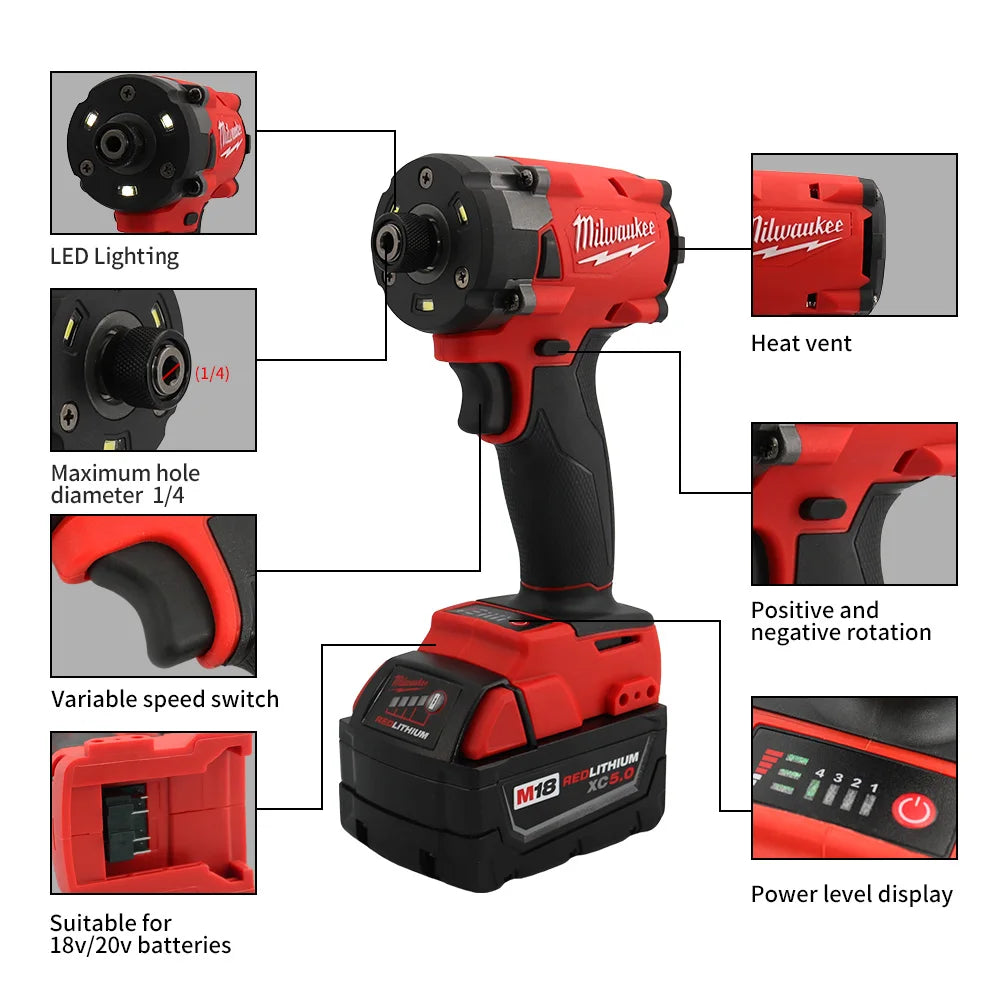 Milwaukee Brushless Cordless Electric Impact Driver Car Truck Repair Screwdriver Impact WrenchDrill Rechargable m18 Battery Tool