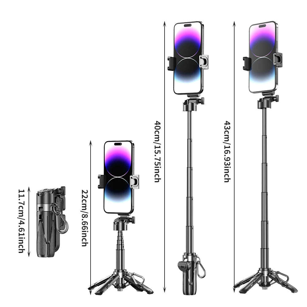 2025 New Handheld Selfie Stick Tripod Stand Foldable Phone Holder With Bluetooth Remote Portable Keychain for iPhone Smartphone
