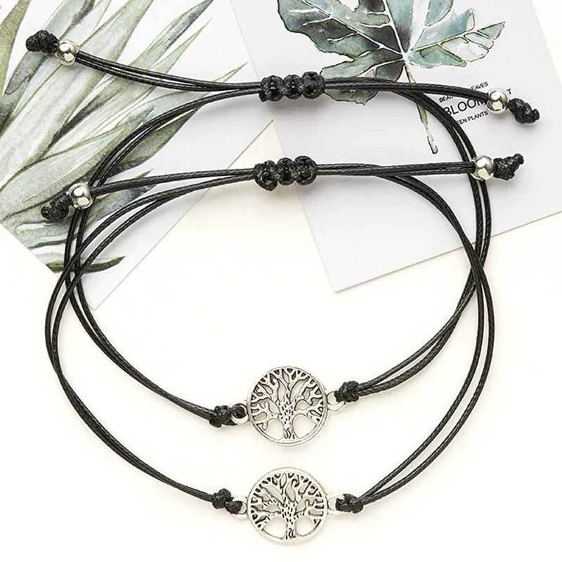 2Pcs/Lot Adjustable Life Tree Bracelets for Women Men Gift Handmade Braid String Rope Bracelet Friendship Prayer Jewelry