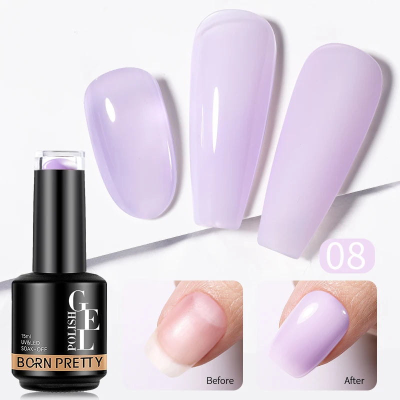 BORN PRETTY 15ML Jelly Purple Nail Gel Polish Transparent Colorful Translucent Pink Semi Permanent Soak Off Nail Art Gel Varnish