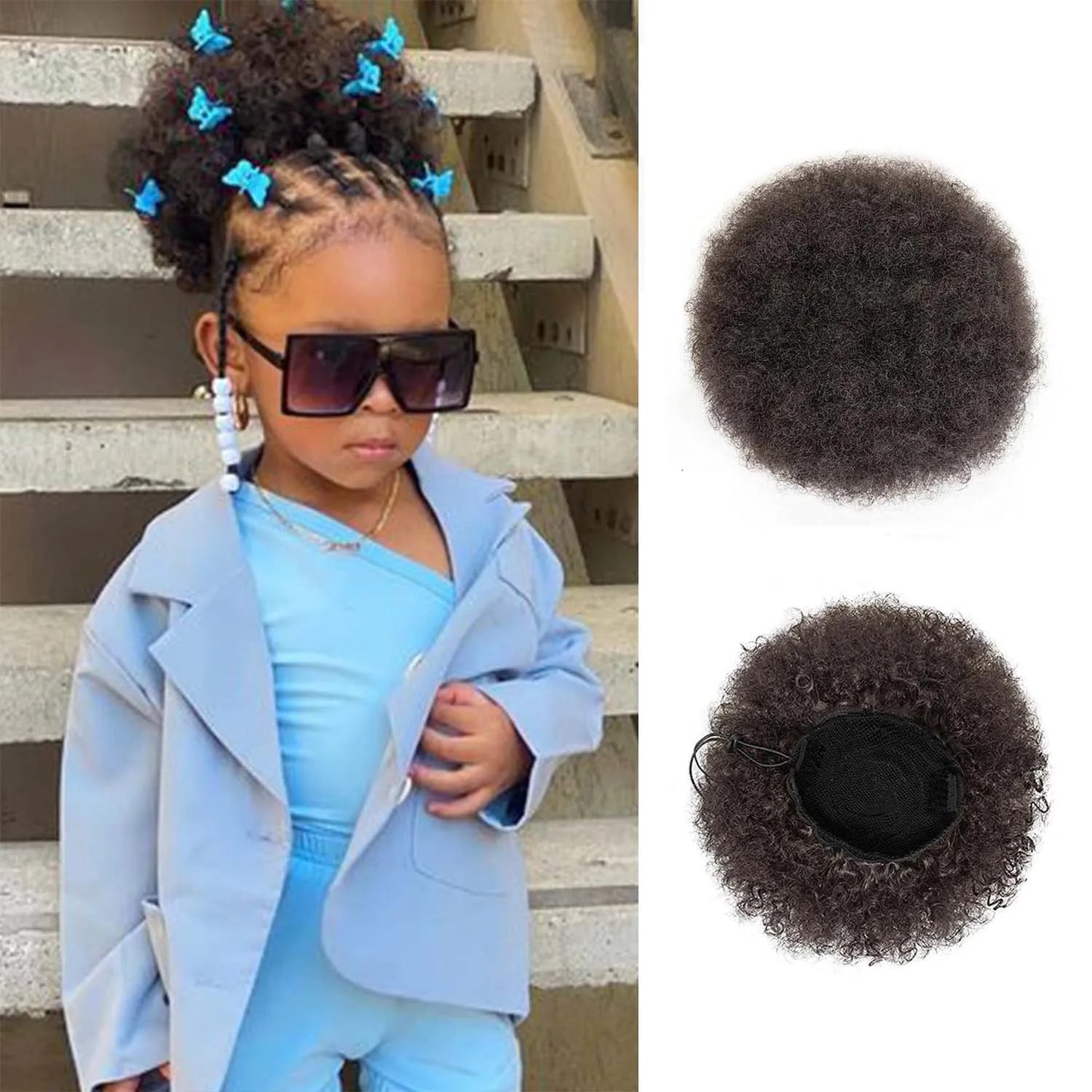 Synthetic 1PCS Kids Ponytail Afro Puff Ponytail for Girls Kids Kinky Curly Hair Updo Donut Chignon Children Small Size Hair Buns