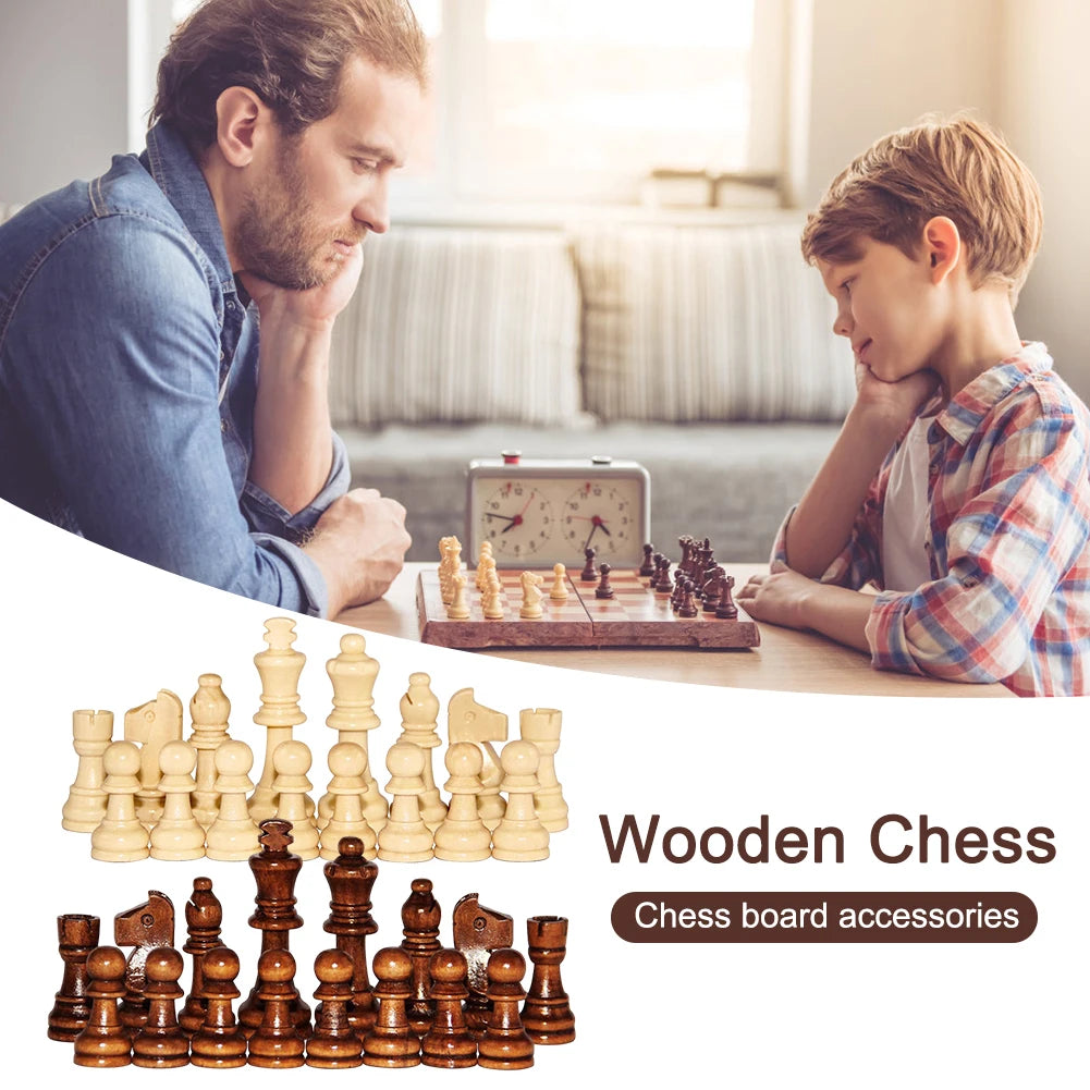 Wooden Chess Game Pawns Standard Tournamen Staunton 32PCS Chess Pieces Only 2.2in King Figures for Chess Board Game