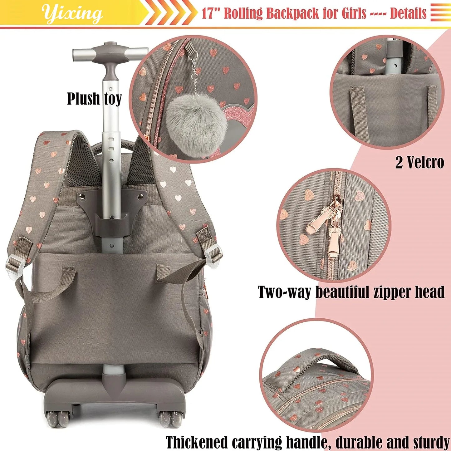 Children's Wheeled Backpack Bag Set with Lunch Box School Rolling Backpack Bag with Wheels School Trolley Backpack Bag for Girls
