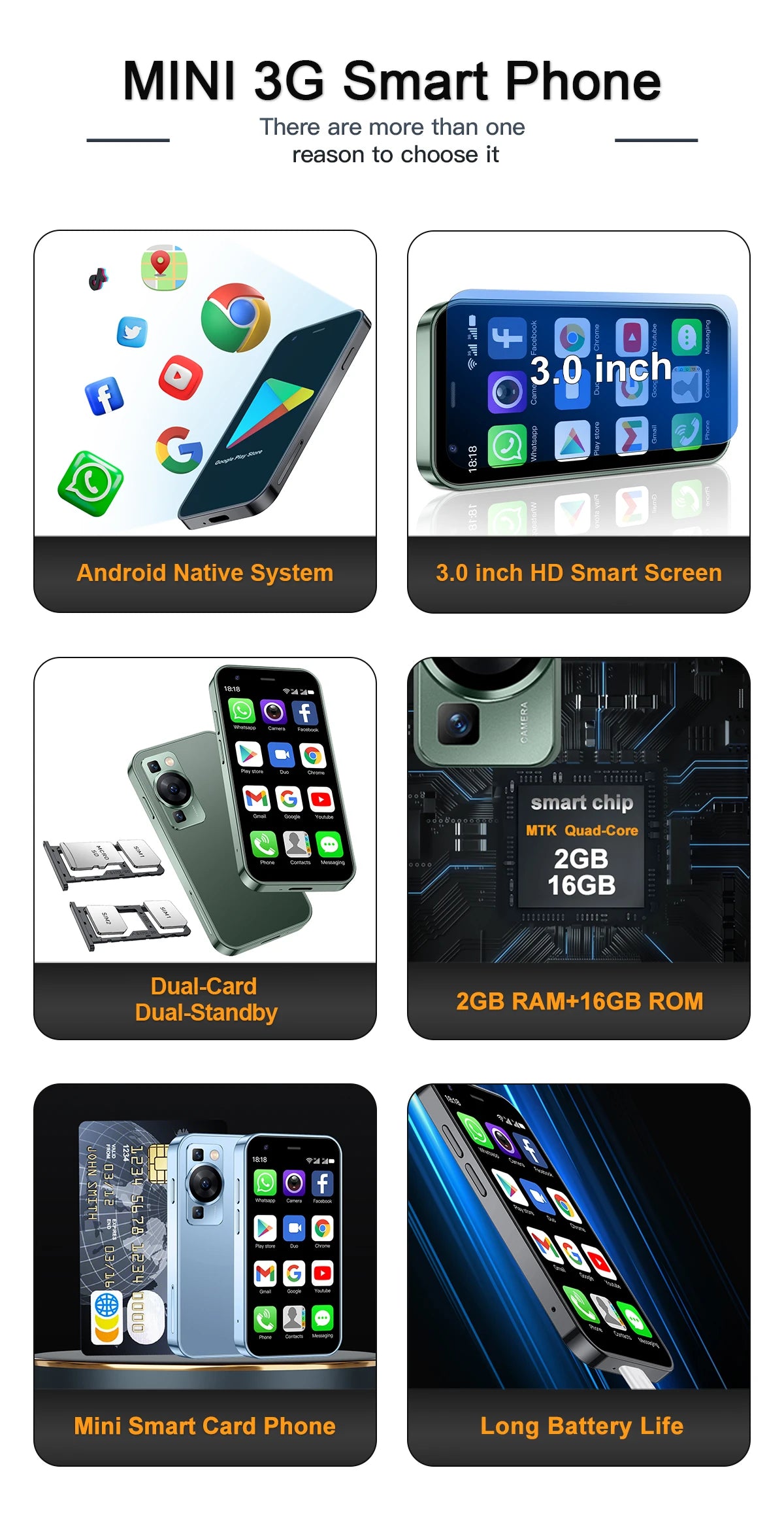 SERVO P60 PRO Mini Android Smartphone 3.0" Display Google Play 2GB+16GB WIFI Hotspot GPS Small Pocket Mobile Phones Low Price