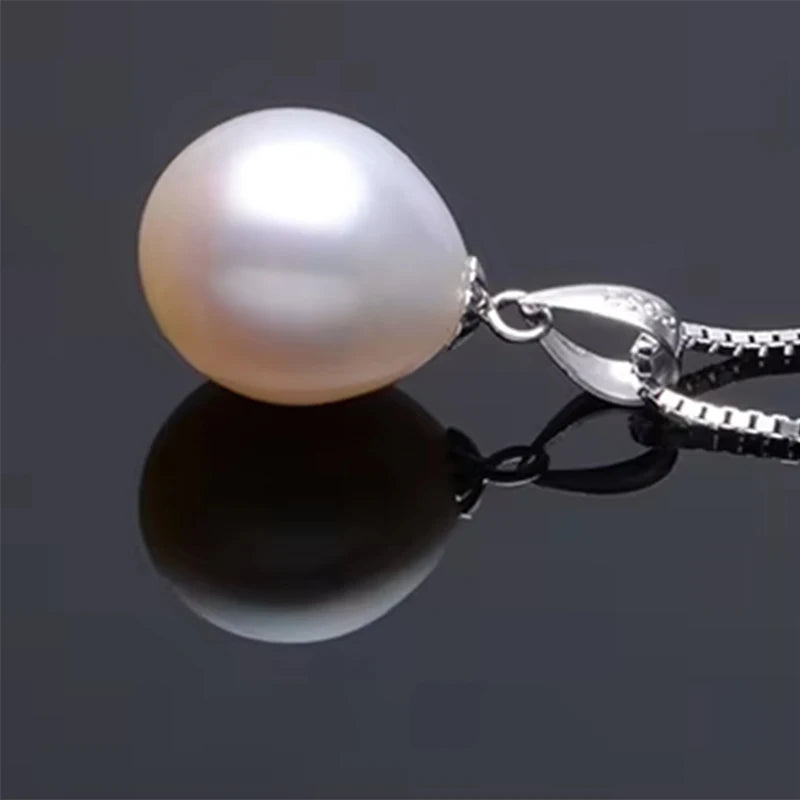 ZHBORUINI Big Sale Pearl Necklace 9-10mm Drop Shape 925 Sterling Silver Natural Freshwater Pearl Pendant Jewelry For Women Gift