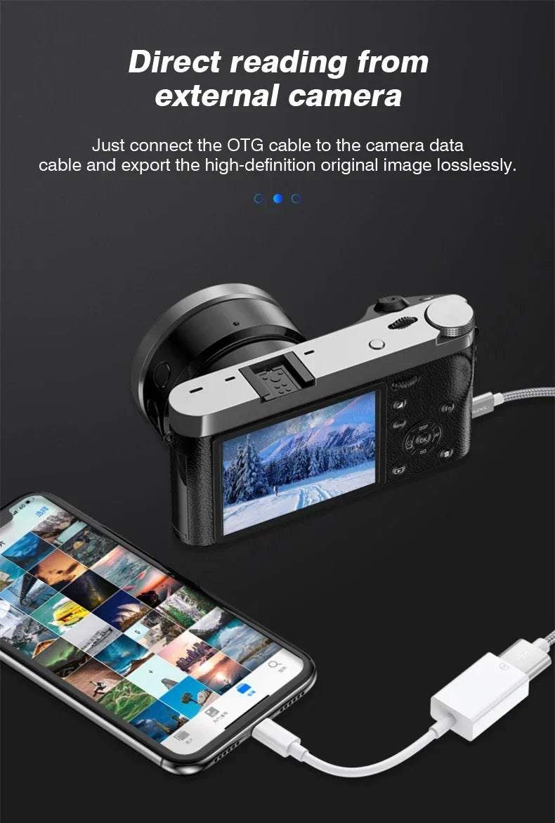 OTG Adapter For iPhone 16 15 14 13 12 Pro Max XR 8 Plus 8 Pin To USB Cable 3.0 Converter For Mouse Keyboard Camera Card Reader