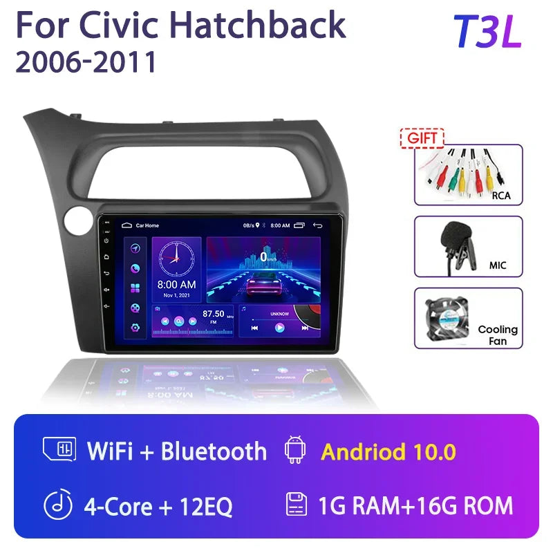 For Honda Civic Hatchback 2006-2011 Android 12 Car Radio Multimedia Video Navigation 2 Din Stereo DVD Head Unit Speaker Carplay