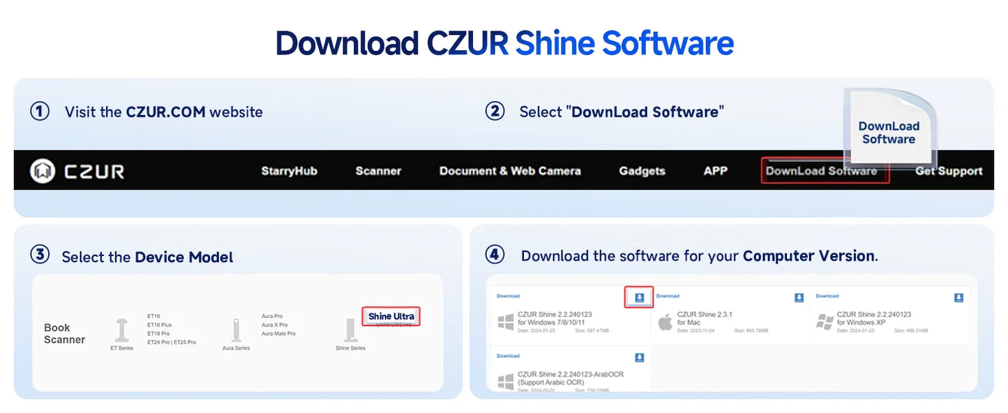 CZUR Shine Ultra Portable 13MP Book Scanner Flatten Curve Technology Capture Max A3 Document Fast Scan for Office Library School
