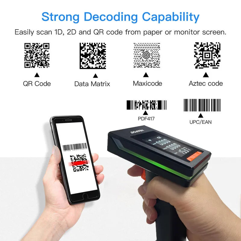 Bluetooth Barcode Scanner Screen Display,1D 2D Hanheld USB Wireless Book Bar Code Scanner Reader for Library Classroom