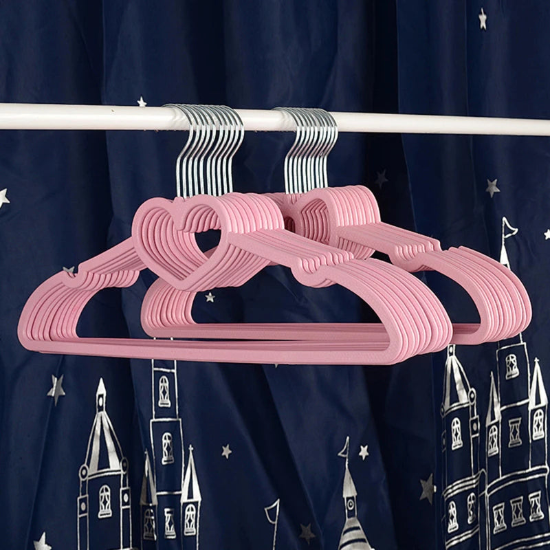 10Pcs Clothes Hanger Durable Abs Girly Heart Pink Love Bow-Knot Pattern Hanger Non-Slip Clothes Hanging Supplies