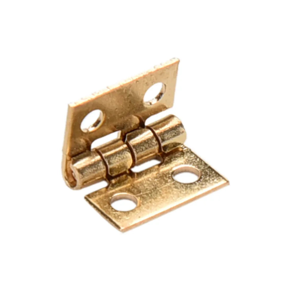 10Pcs Brass Plated Mini Hinge Small Decorative Jewelry Wooden Box Cabinet Door Hinges With Nails Dollhouse Furniture Accessories