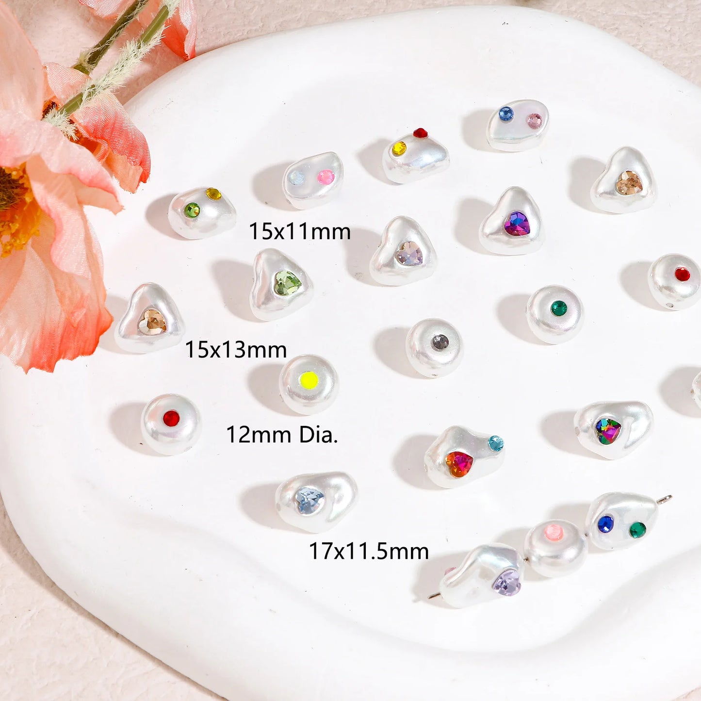 5pcs Acrylic Baroque Beads For DIY Jewelry Making Bracelet Spacer Beads White Round At Random Rhinestone Imitation Pearl Jewelry