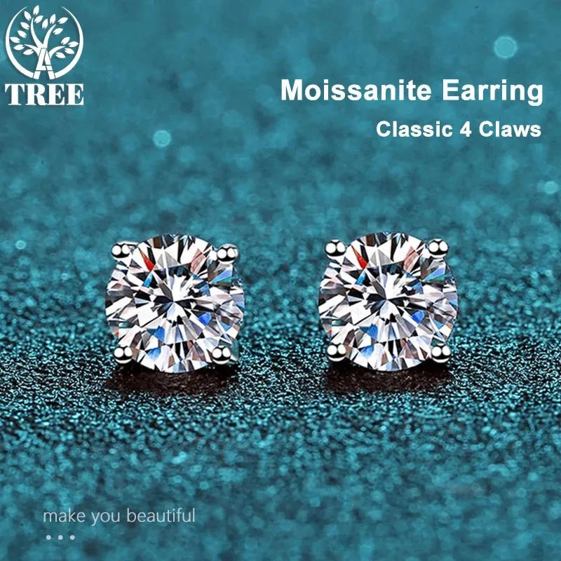ALITREE 0.5ct/1ct/2ct Moissanite Earrings for Women Lab Grown Diamond Ear Studs 925 Sterling Silver GRA Certificate Fine Jewelry