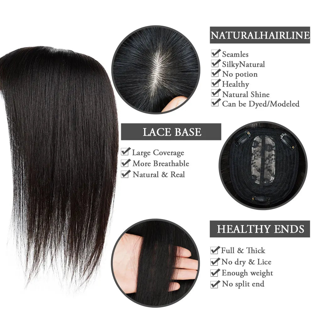 Doreen 13*13cm 8" 12" 16" Topper Hair with Bangs Real Remy Human Hair Toppers for Women With Hair Loss Silk Base with Hair Weft