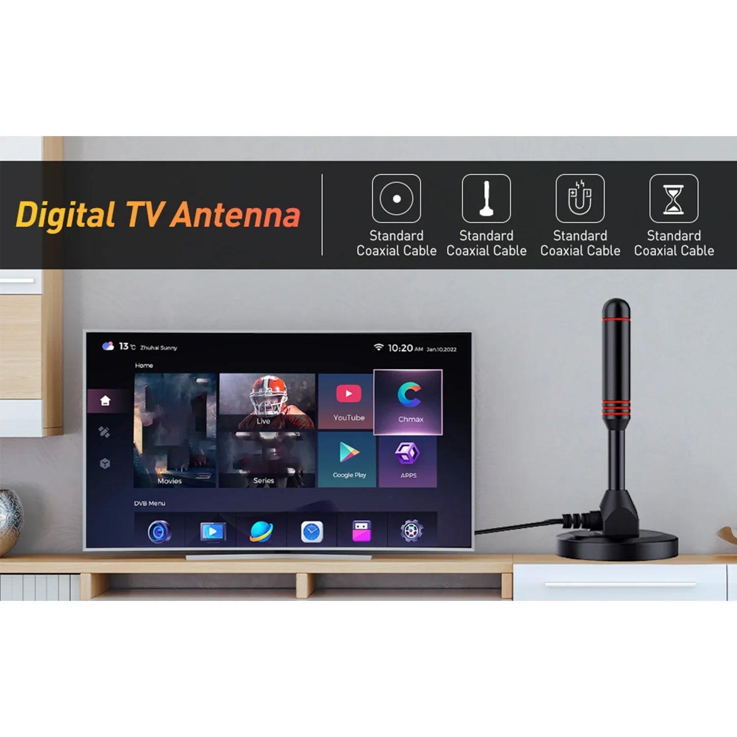 HD Digital TV Antenna Indoor Amplified DAB High Gain 200 Miles With Amplifier Booster VHF/UHF Quick Response Outdoor Aerial Set