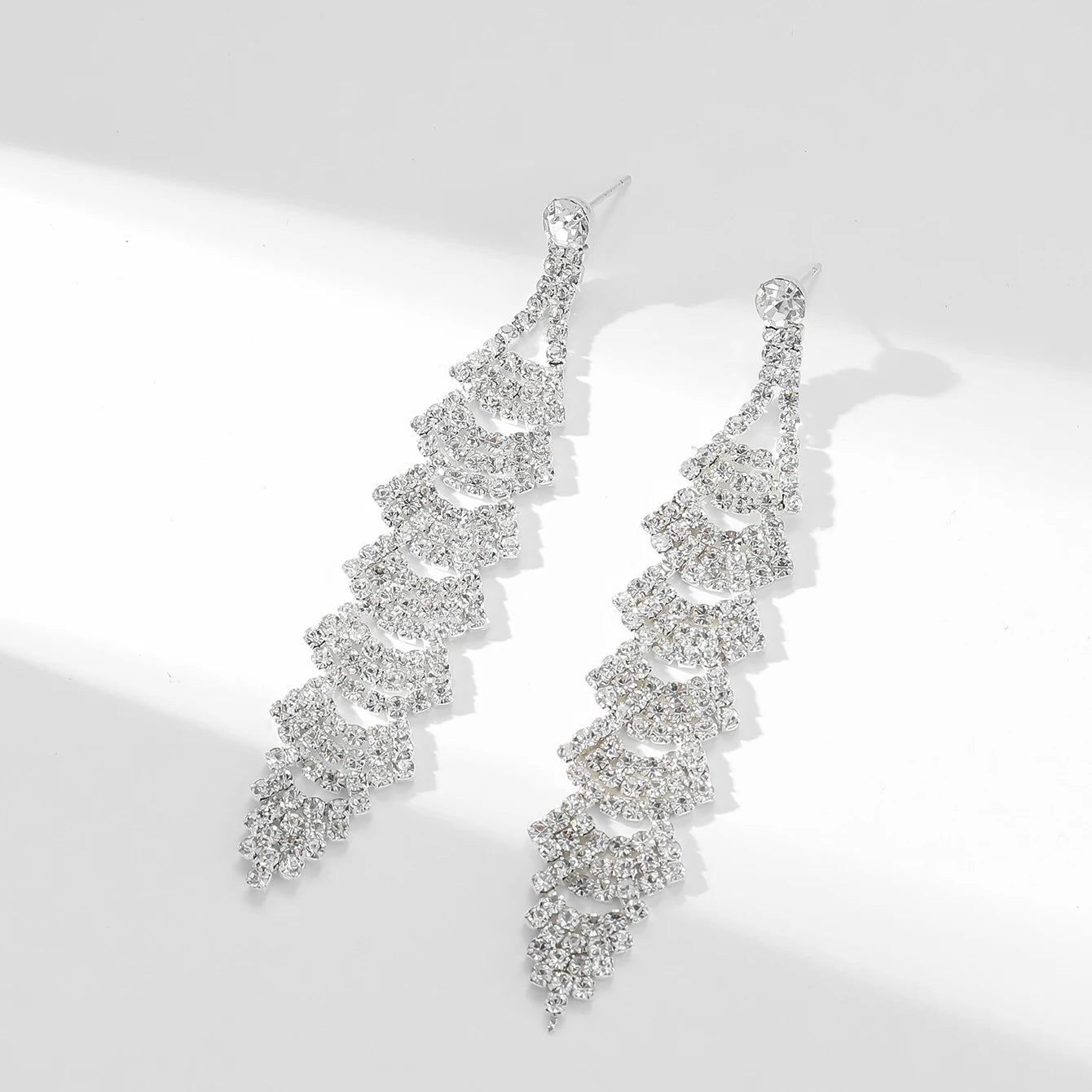 Shiny Multicolored Crystal Long Drop Earrings For Women Brides Classic Geometry Square Dangle Earring Wedding Party Jewelry Gift