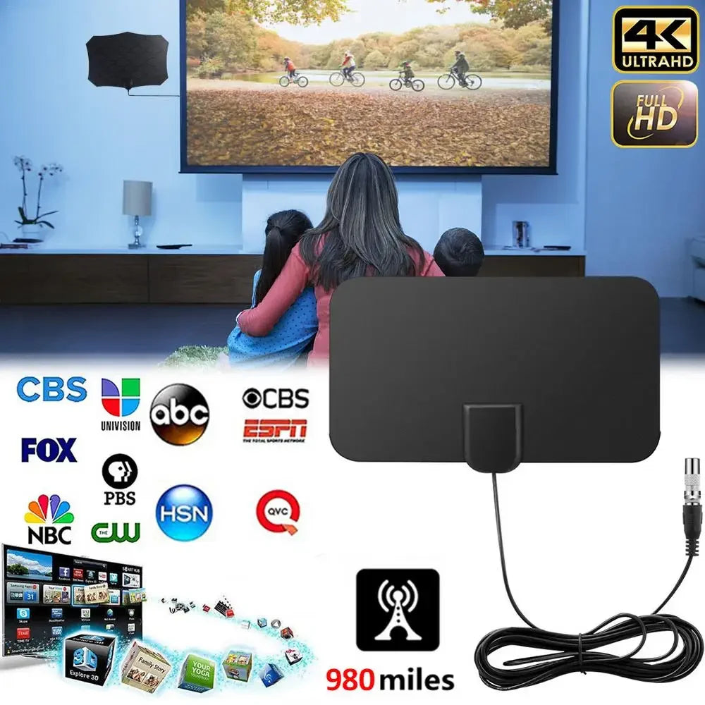 High Quality 4K High Gain HD TV DTV Box Digital TV Antenna 980 Miles Booster Active Indoor Aerial HD Flat Design