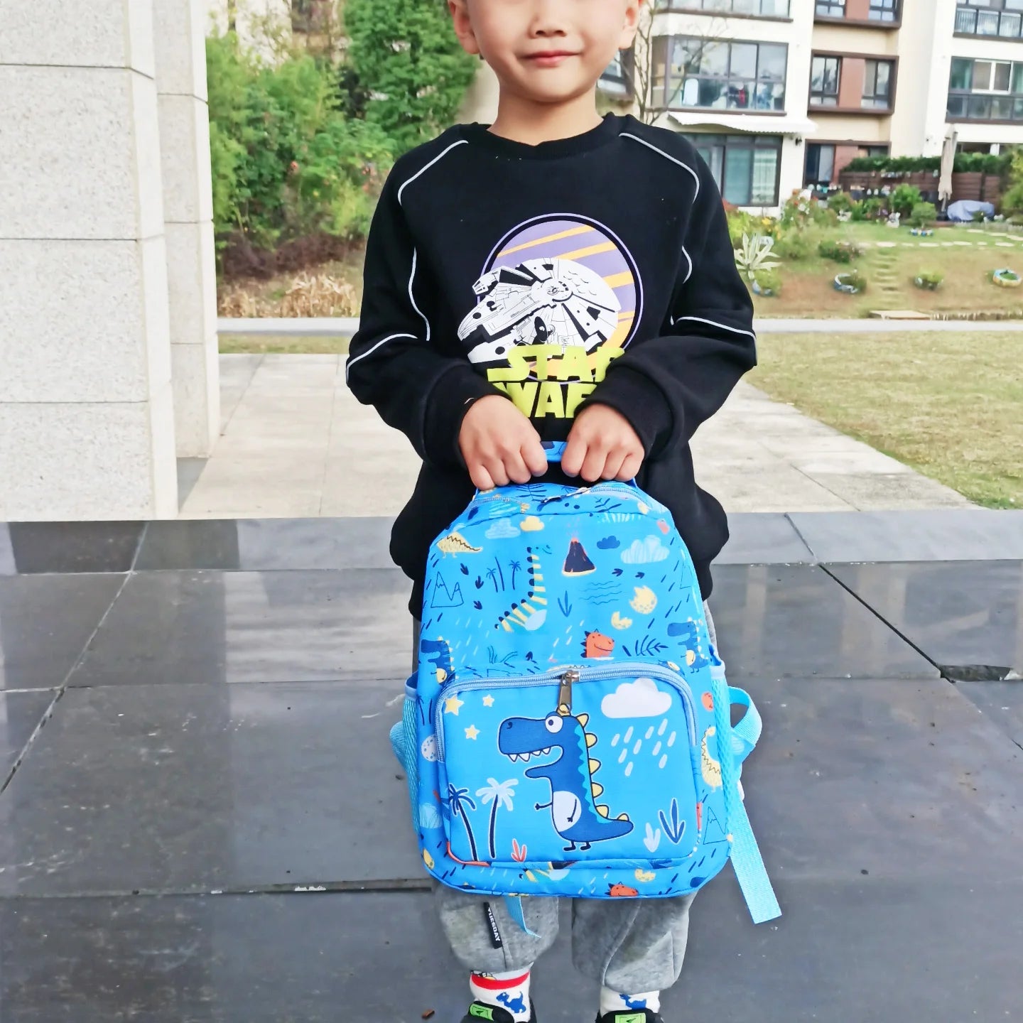 Nylon Waterproof Children's backpack, Cartoon Dinosaur/Unicorn Print, Suitable For Boys And Girls Aged 2-6