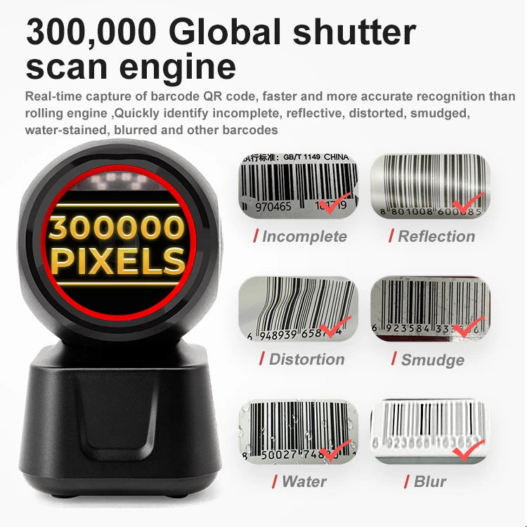 2D Barcode Scanner Image Platform Durable Desktop Scanner 1D 2D QR Code Reader USB Omnidirectional High-speed Precision Scanner