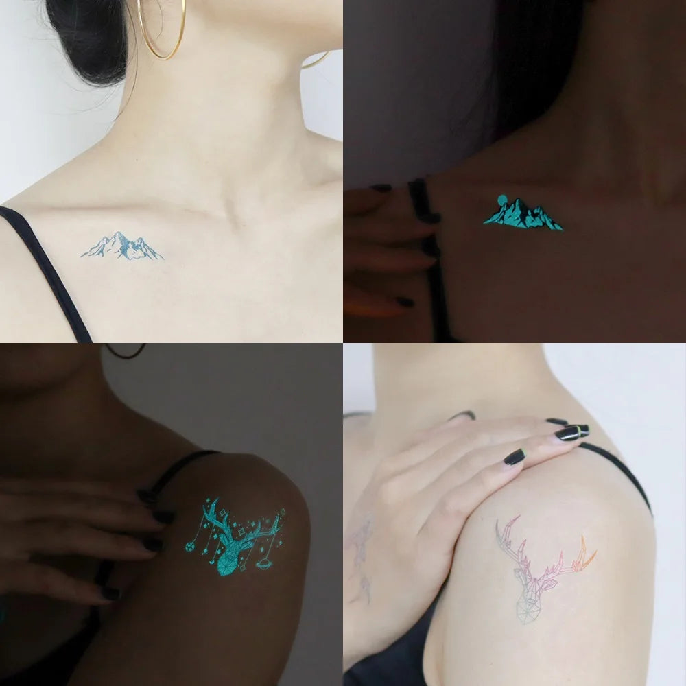 Blue Luminous Tattoo Sticker Deer Glowing Snake Waterproof Temporary Tatoo Camping Glow Fake Tatto Body Art Women Men Club Party