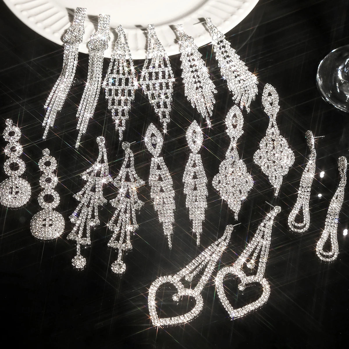 Shiny Multicolored Crystal Long Drop Earrings For Women Brides Classic Geometry Square Dangle Earring Wedding Party Jewelry Gift