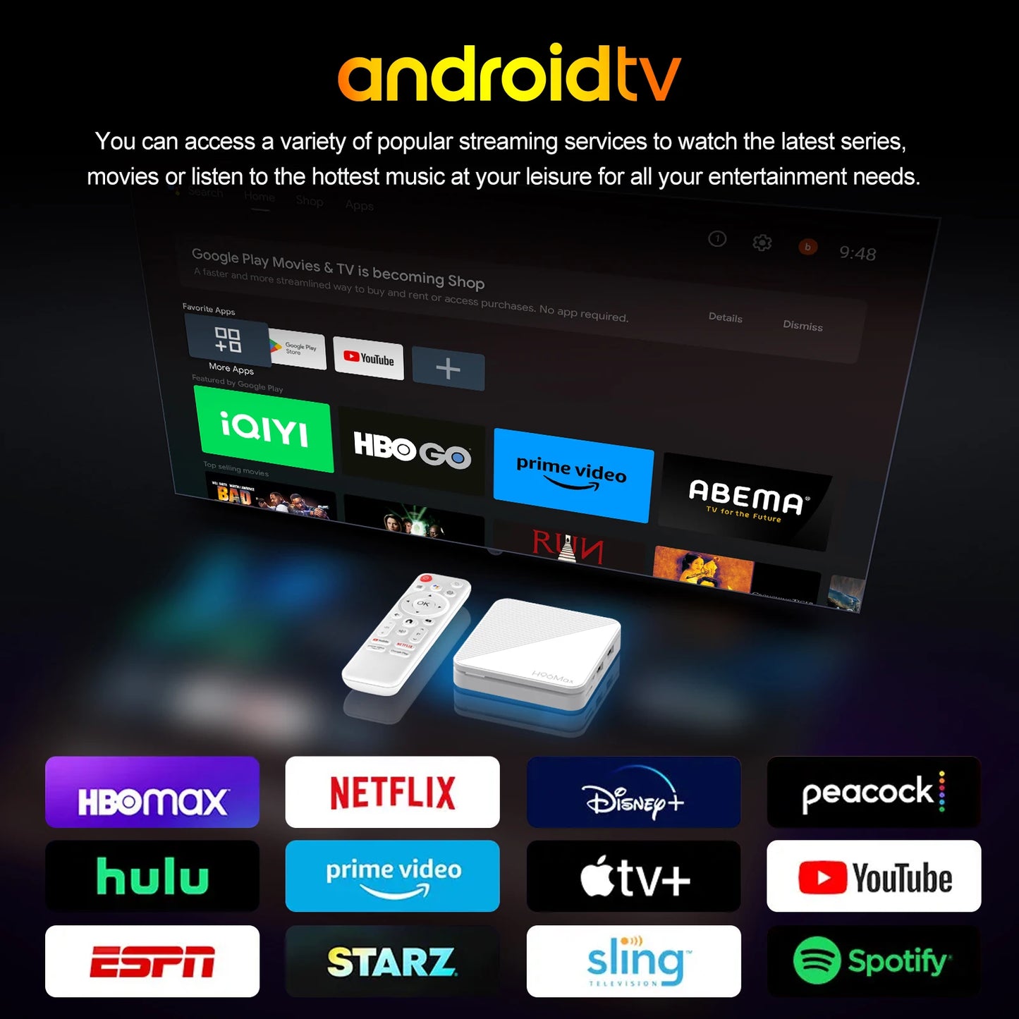 H96 MAX H313 Smart TV Box Android 14 ATV TV Box 4K@60fps 100M/LAN Wifi6 BT5.0 Google Voice Assistant Media Player Set Top Box