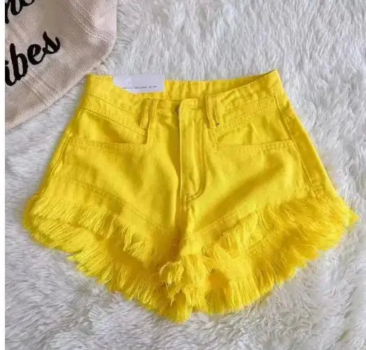 2024 High-waisted Slim Tassel White Denim Raw Shorts Summer 2024 Hot Girl Design New Womens Jean Shorts Шорти