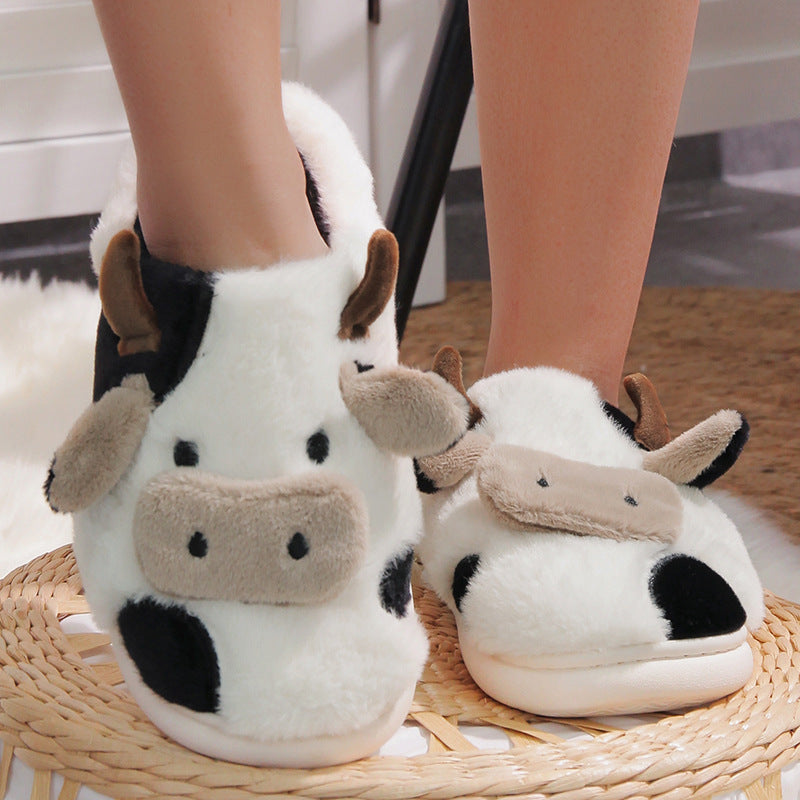 Cow Open Linen Slippers Winter Girls Can Wear At Home