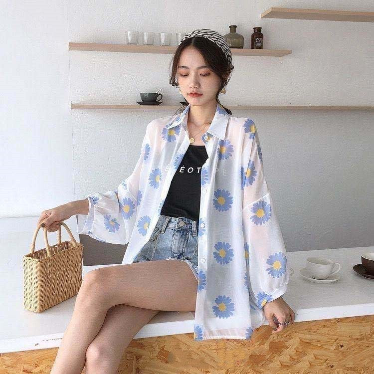 Beach Sun Protection Clothing Holiday Thin Summer Clothing Printed Cardigan Jacket
