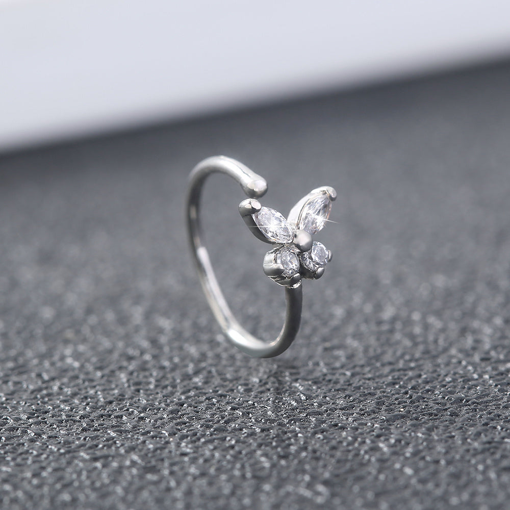 Simple micro diamond nose ring zircon geometric piercing nose clip small exquisite accessories female