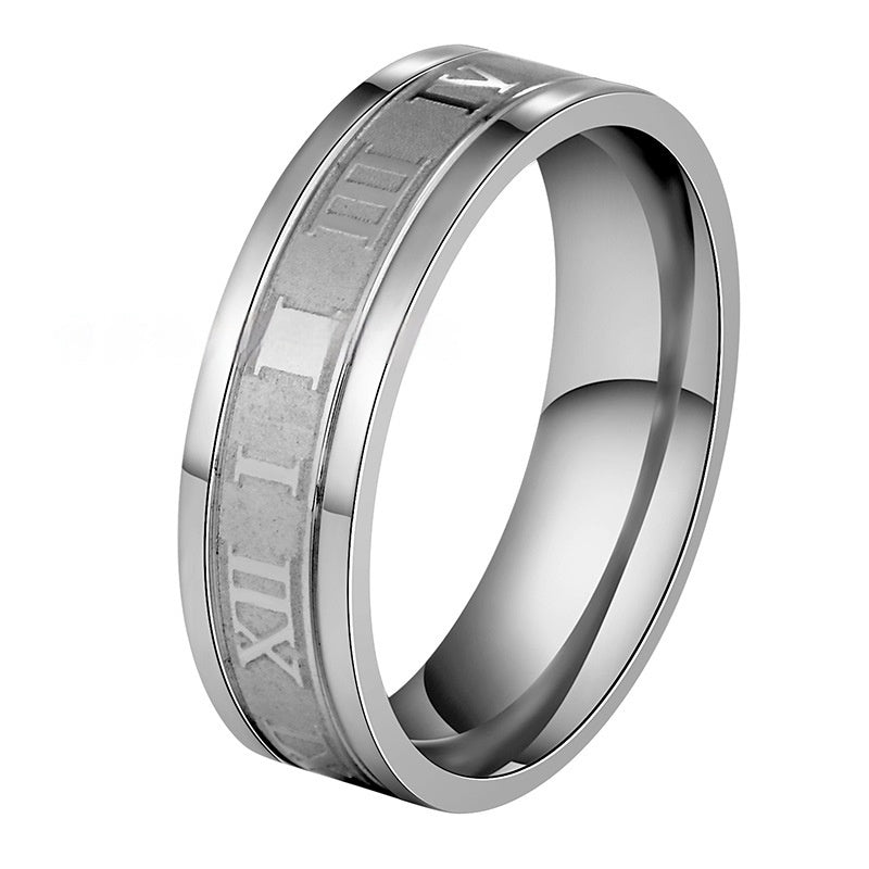 Stainless Steel Straight Edge Roman Digital Ring
