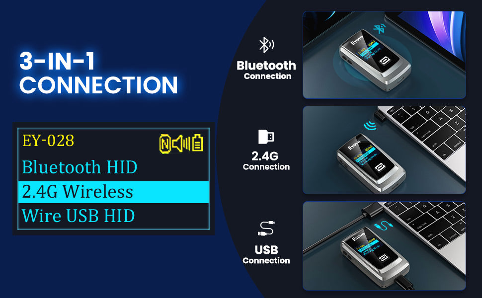 EYOYO 028 Bluetooth Barcode Scanner 2D With LED Display Wireless QR Bar Code Reader for IOS Android Windows Mobile Payment