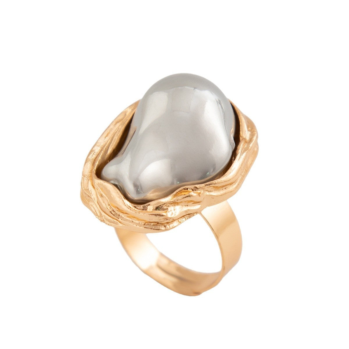 Baroque Inlaid Pearl Ring Irregular Alloy