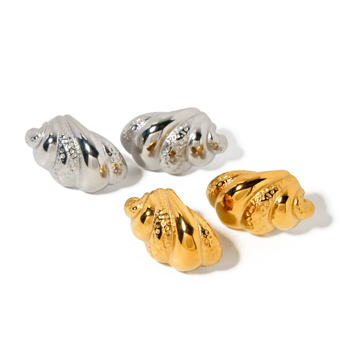 18K Gold Stainless Steel Hammered Claw Bag Earrings