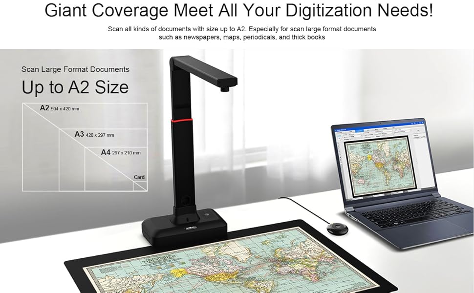 VIISAN S21 CaptureA2 27MP High Resolution HD Camera Book Document Scanner  Auto Flatte Height  Multi Language OCR  Windows Macos