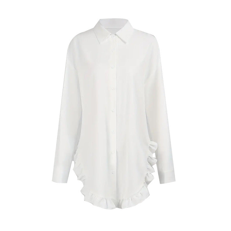 Irregular Lace White Shirt For Women