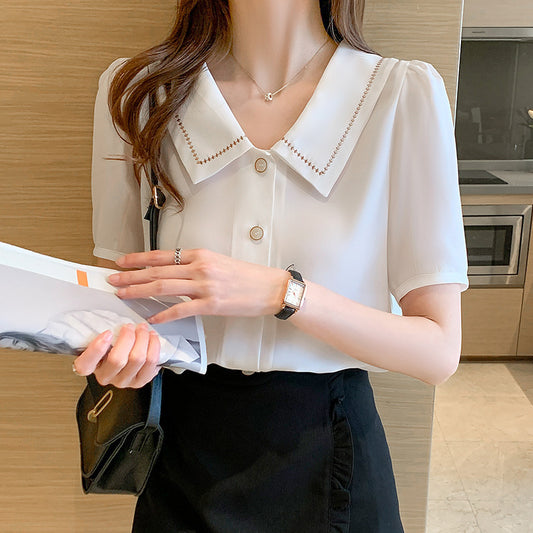 Doll Collar Chiffon Shirt For Women