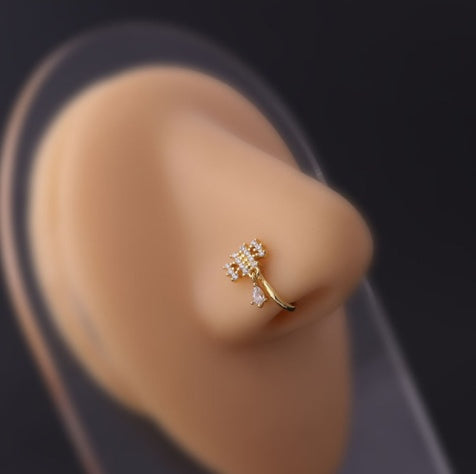 Women's Butterfly Water Drop Fake Perforated Nose Ring